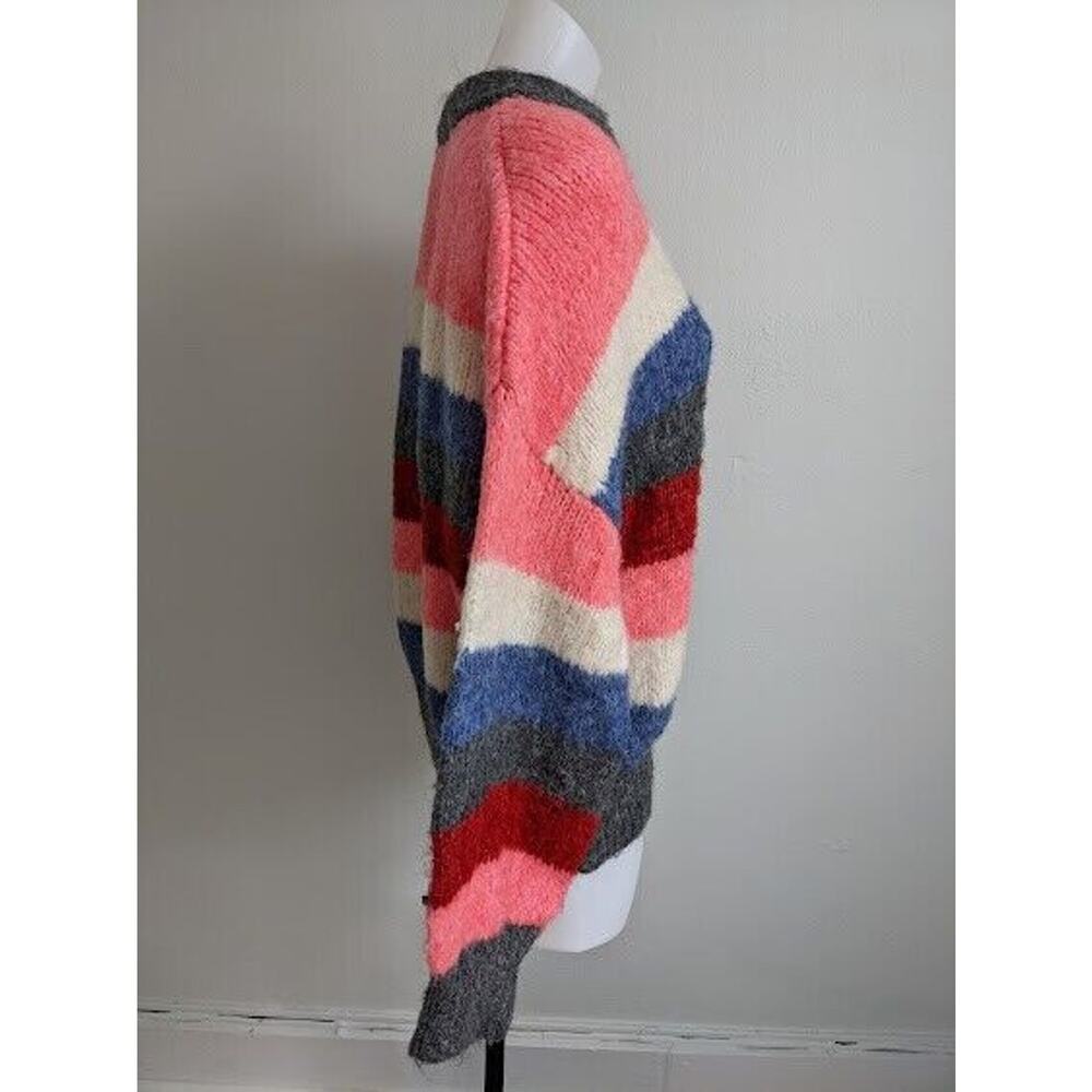 Zara Knit Medium Knitted Sweater Pullover Grey Pink Blue Colorblock Crew Neck - Picture 4 of 8